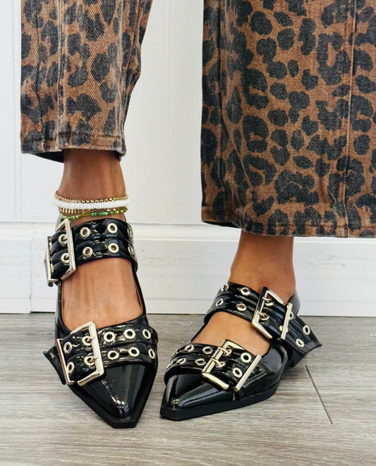 Black Buckle It Up Slingback Flats