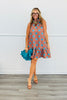 Camel Polka Dot Adjustable Tie Neck Sleeveless Mini Dress (Reg.)