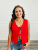Red Scalloped Front Tie Sweater Vest (Reg.)