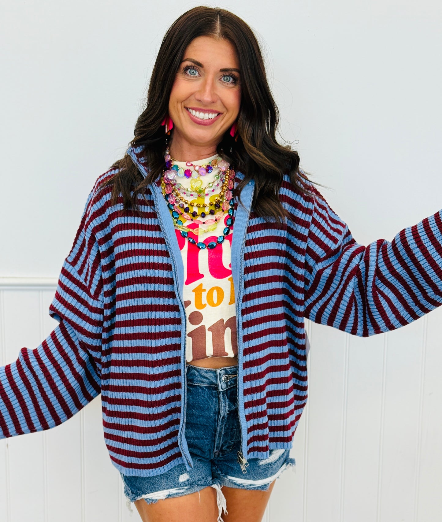 Mock Neck Striped Sweater Cardigan (Reg.) - 2 Colors