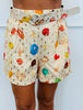 Gold Spotted Sea Print Button Up Top & Shorts Set (Reg. and Plus)