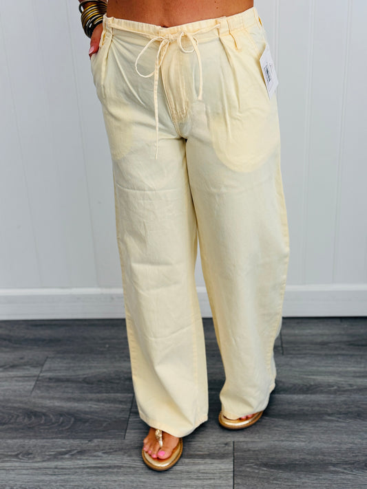 Light Yellow Waist Tie Pleated Pants (Reg.)