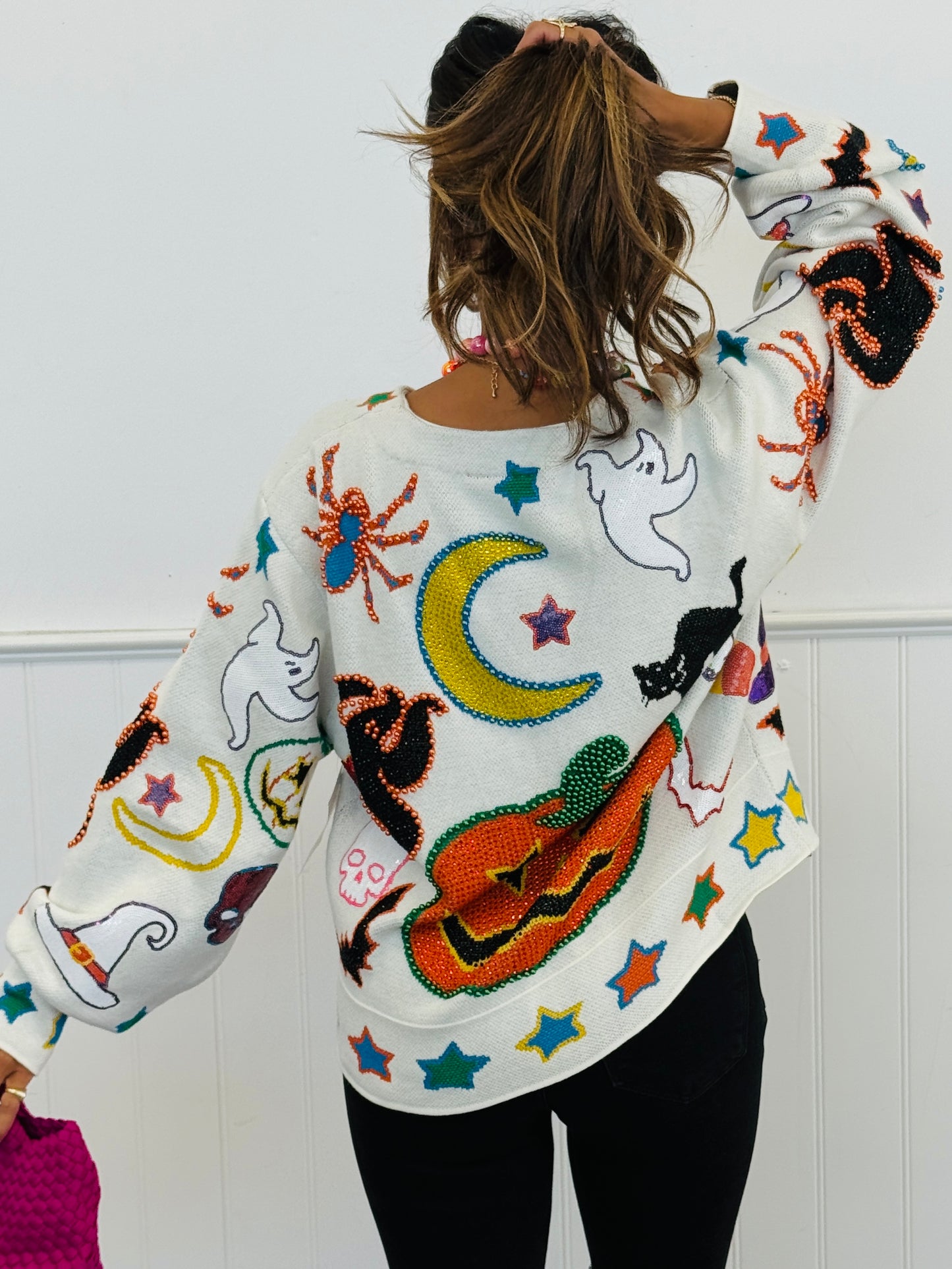 Queen Of Sparkles Ivory Halloween Icon Button Up Cardigan (Reg. and Plus)