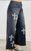 Black Denim Antique Cross Patch Jeans (Reg & Plus)