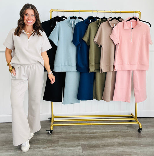 Dear Scarlett Get Comfy Quarter Zip Top & Pants Set (Reg. & Plus) - 7 Colors