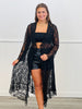 Black Rhinestone Mesh Ruffle Detail Duster (Reg. and Plus)
