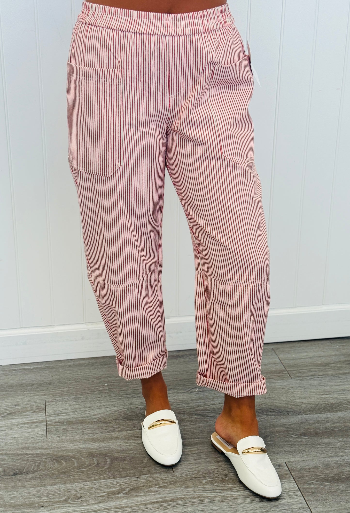 White/Red Stripe Big Pocket Barrel Pants (Reg.)