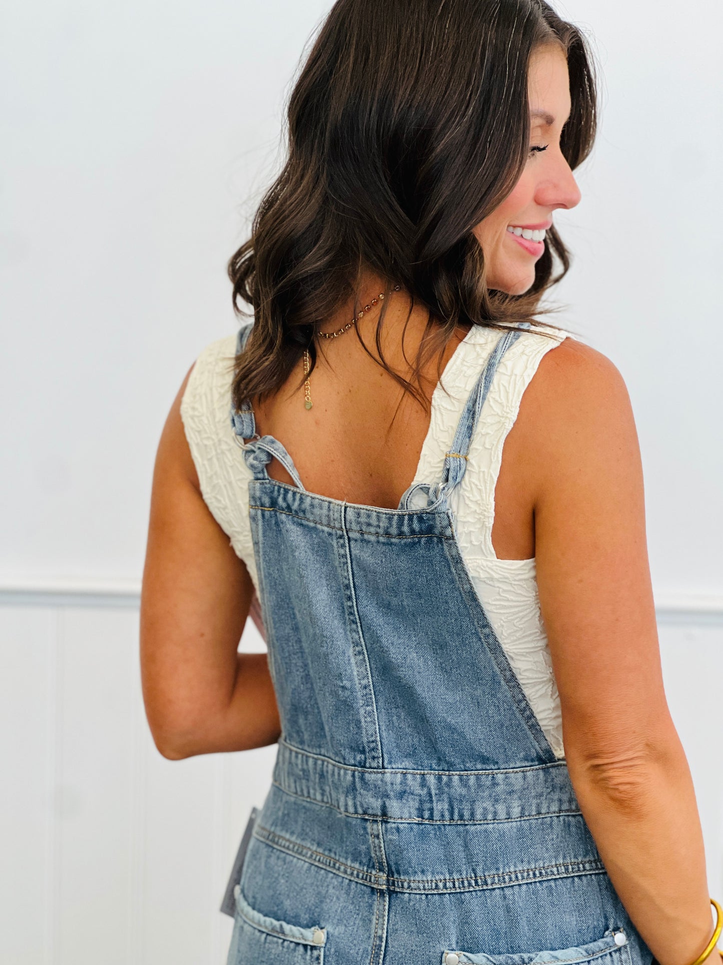 Light Denim Checkerboard Overalls (Reg & Plus)