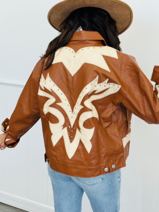 Sienna Brown Faux Leather Studded Jacket (Reg.)