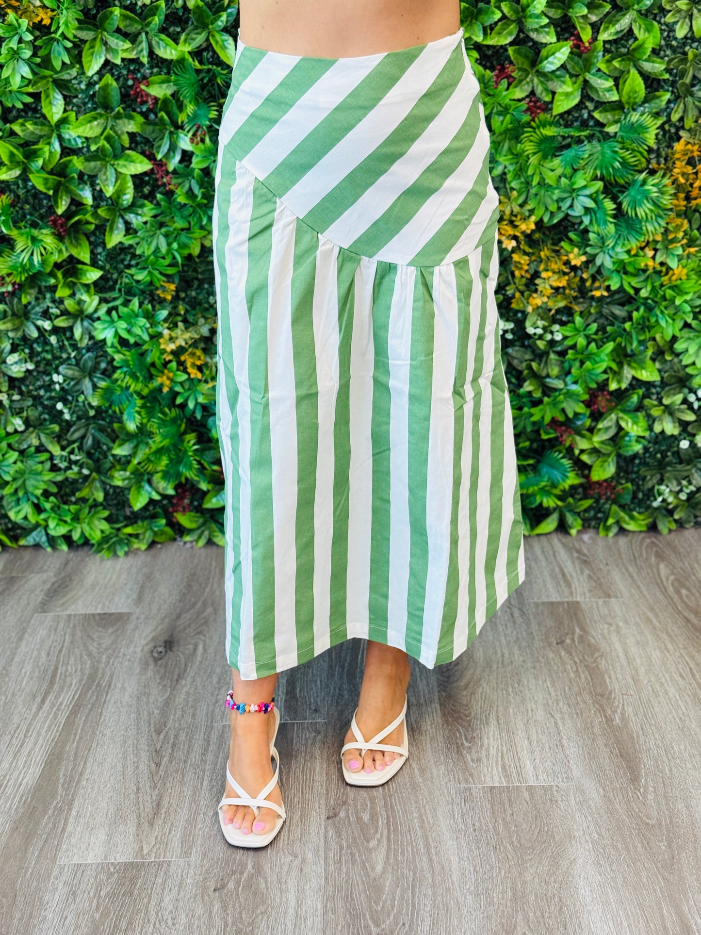 Green Multi Striped Midi Skirt (Reg & Plus)