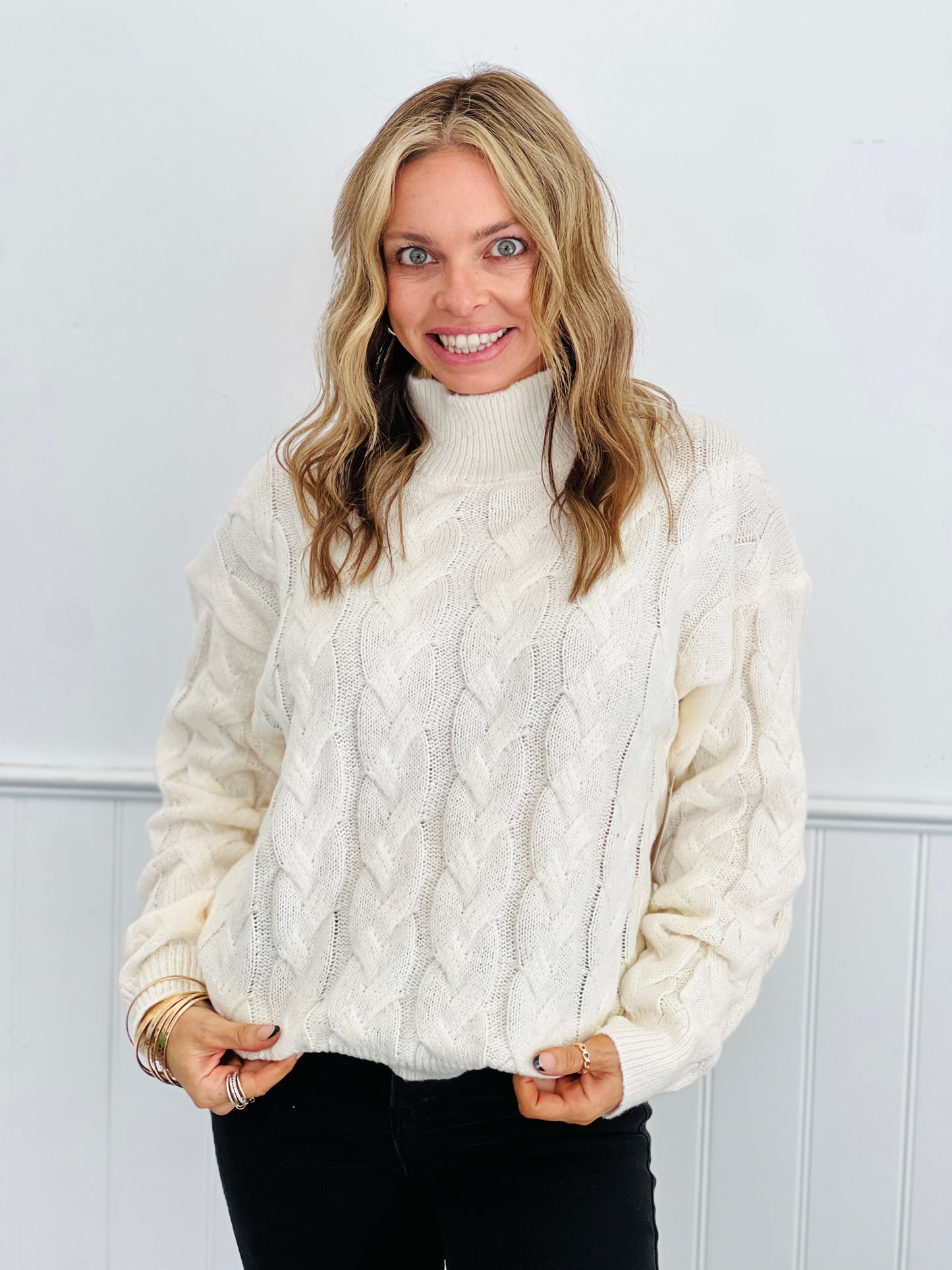 Turtle Neck Cable Knit Sweater Top (Reg.)-2 Colors