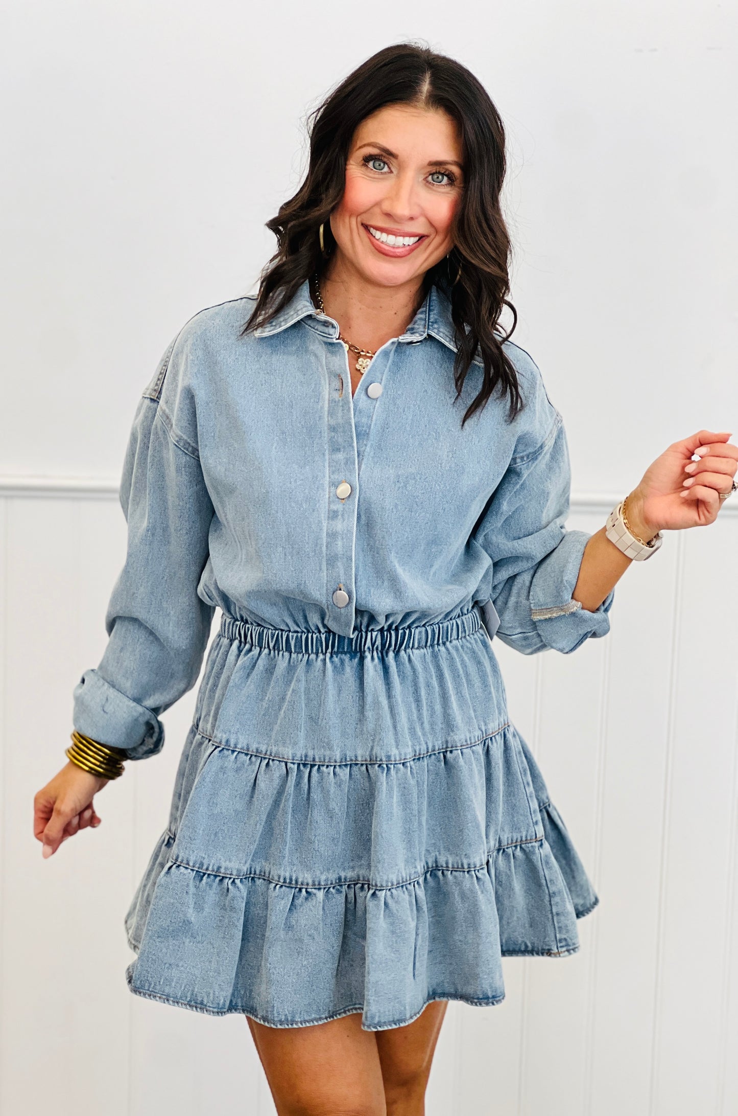 Denim Tiered Mini Dress (Reg.)