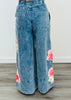 Washed Blue Denim Floral Patch Pants (Reg & Plus)