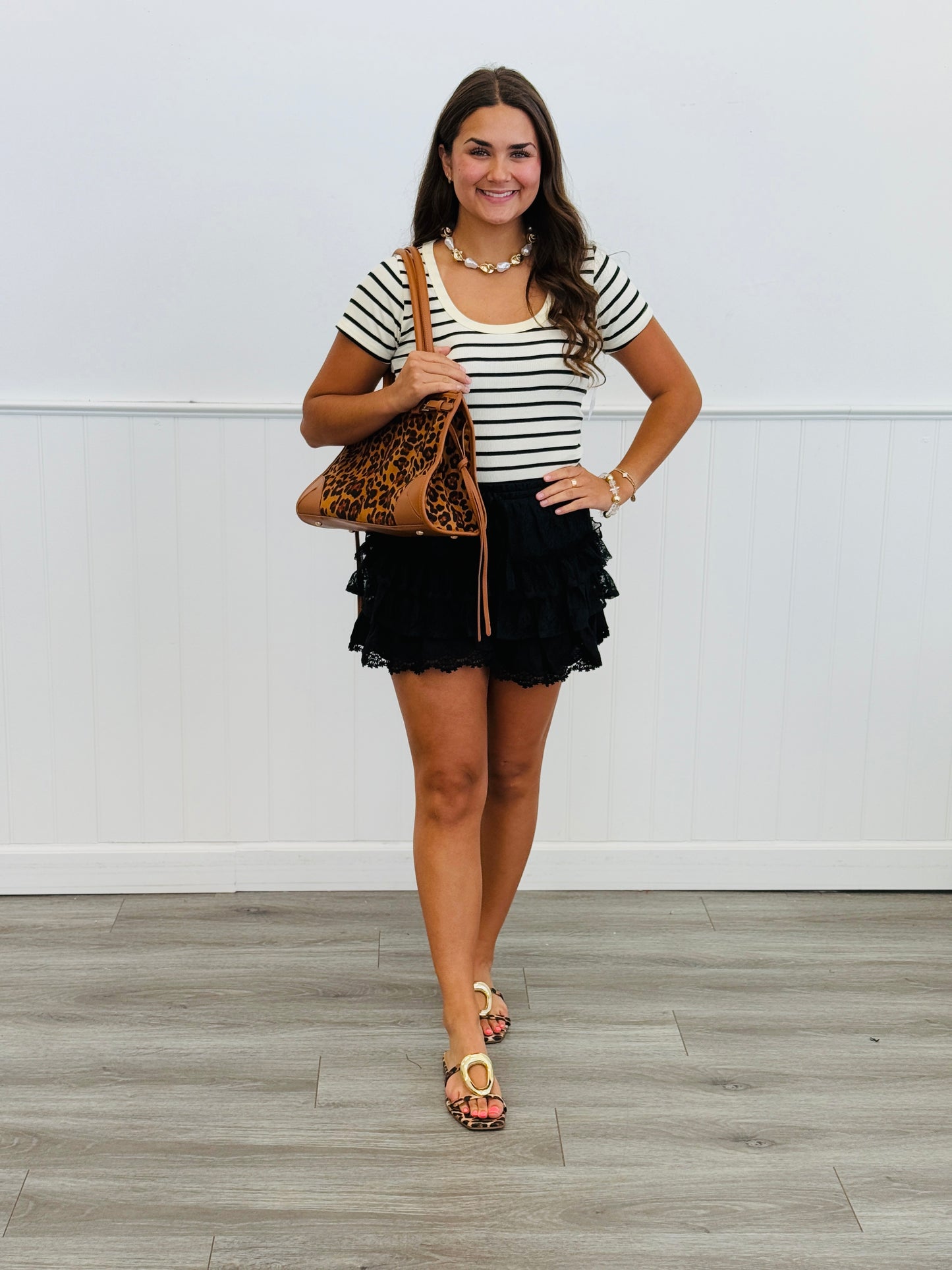 Black Vintage Lace Tiered Shorts (Reg.)