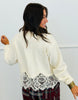 Cream Lace Trim Button Up Sweater Cardigan (Reg.)