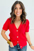 Red Heart Button Short Sleeve Sweater Top (Reg. and Plus)