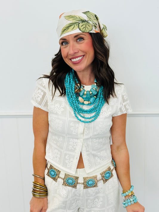 Ivory Floral Crochet Pattern Shirt (Reg.)