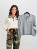 Polo Collar Stitch Detail Sweater Knit Top (Reg.) - 2 Colors