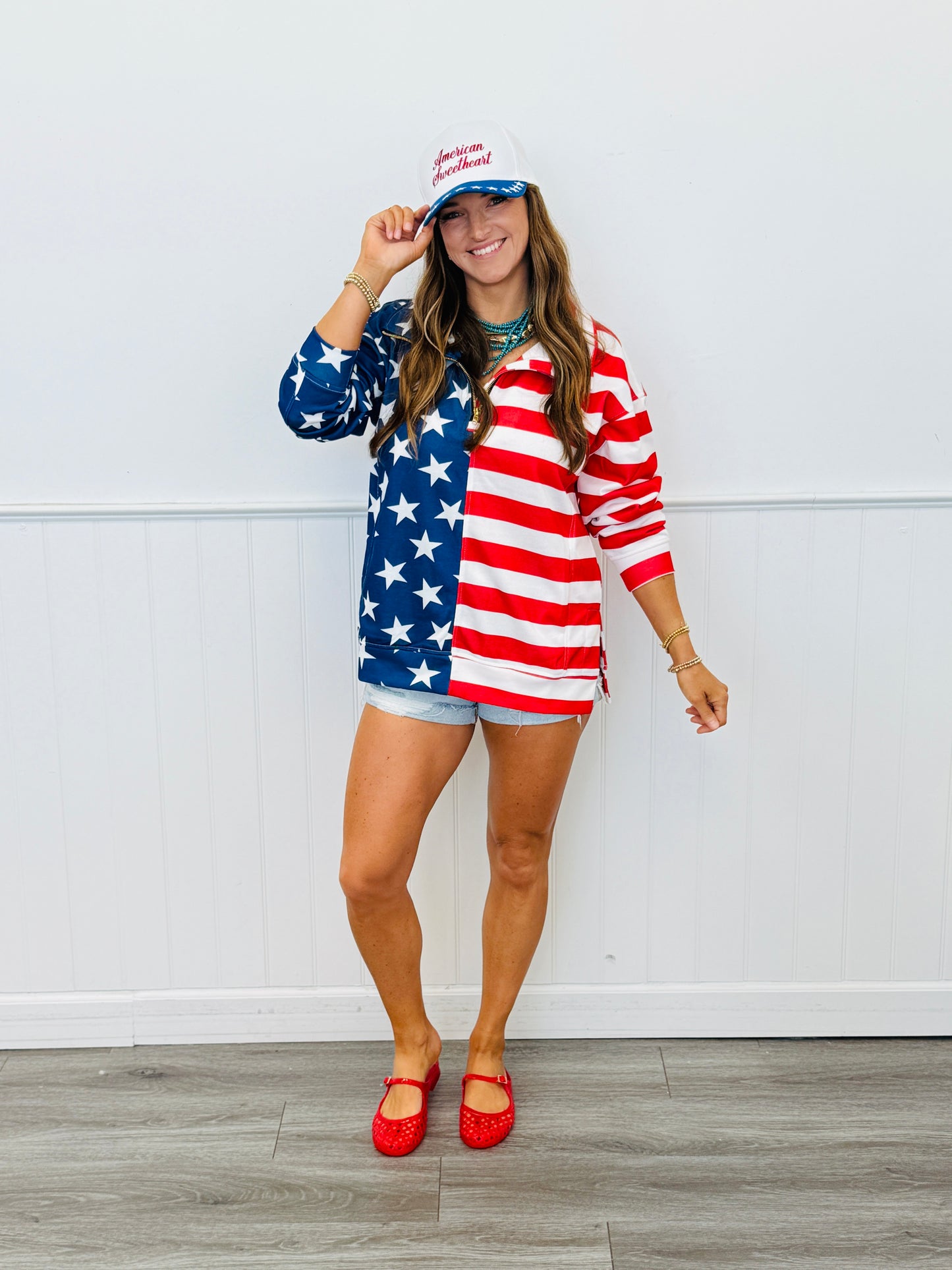 Stars and Stripes Quarter Zip Pullover (Reg. and Plus)
