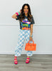Sky Blue Checkered Print Barrel Pants (Reg & Plus)