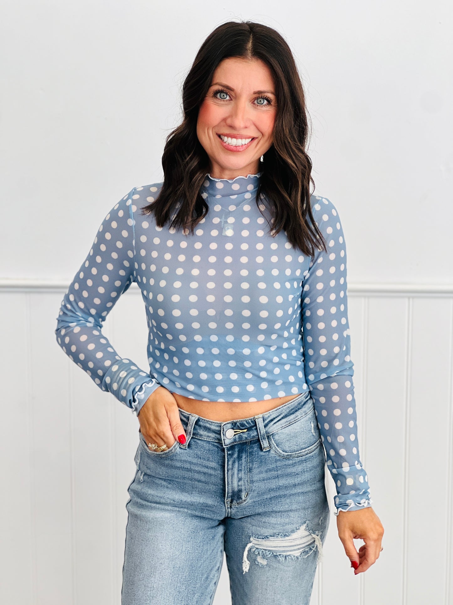 Polka Dot Print Mesh Top (Reg & Plus)-4 Colors