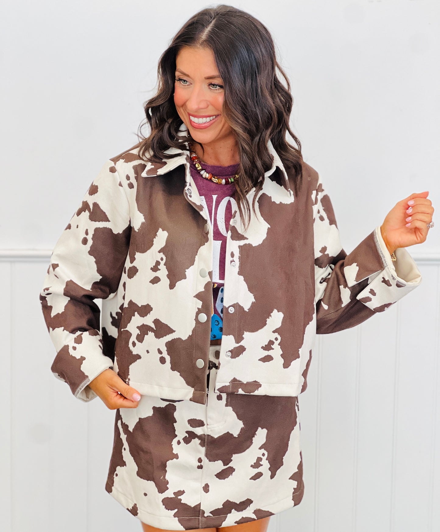 Suede Cow Print Jacket & Mini Skirt Set (Reg.)