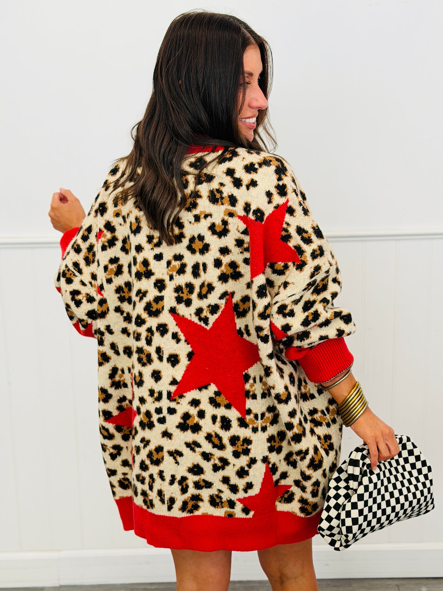 Red Leopard Star Sweater Cardigan (Reg & Plus)