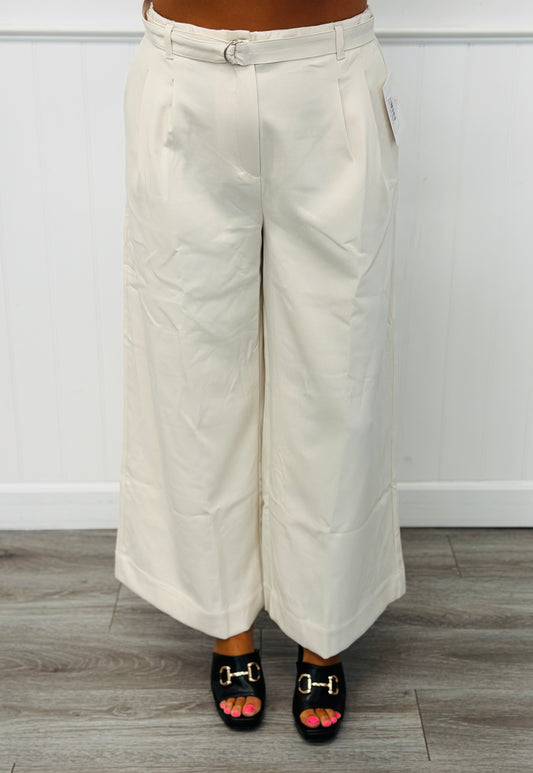 Cream Pleated Wide Leg Pants (Reg. and Plus)
