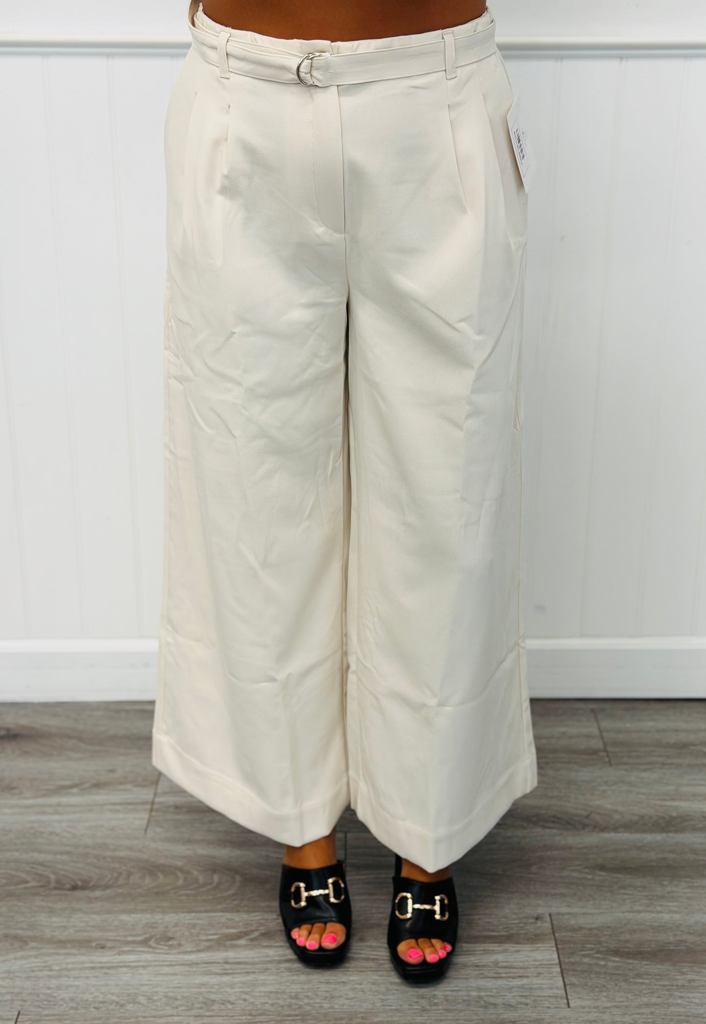 Cream Pleated Wide Leg Pants (Reg. and Plus)