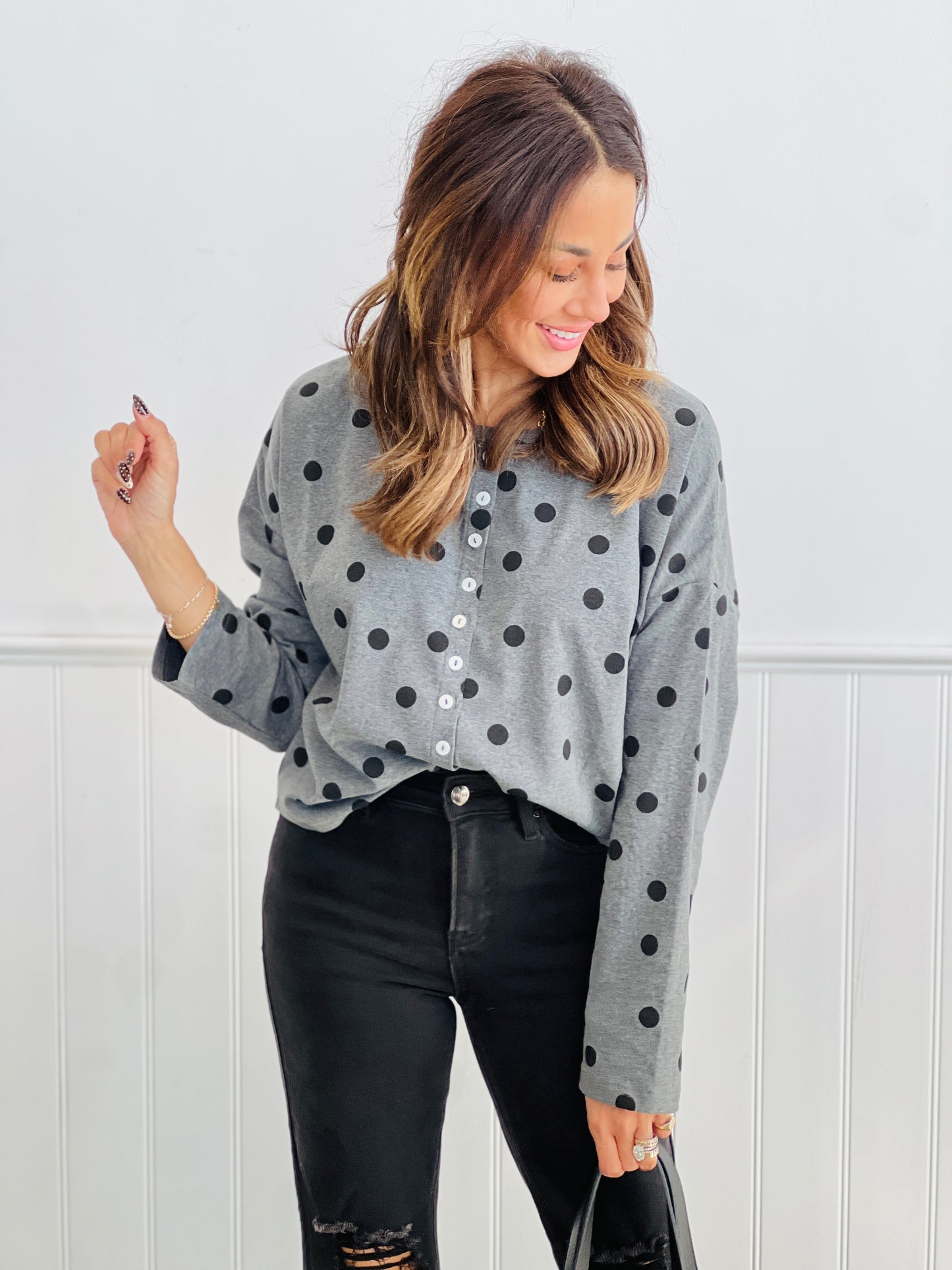 Polka Dot Button Down Cardigan (Reg.) - 3 Colors