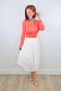 Cream Shark Bite Hem Midi Skirt (Reg & Plus)