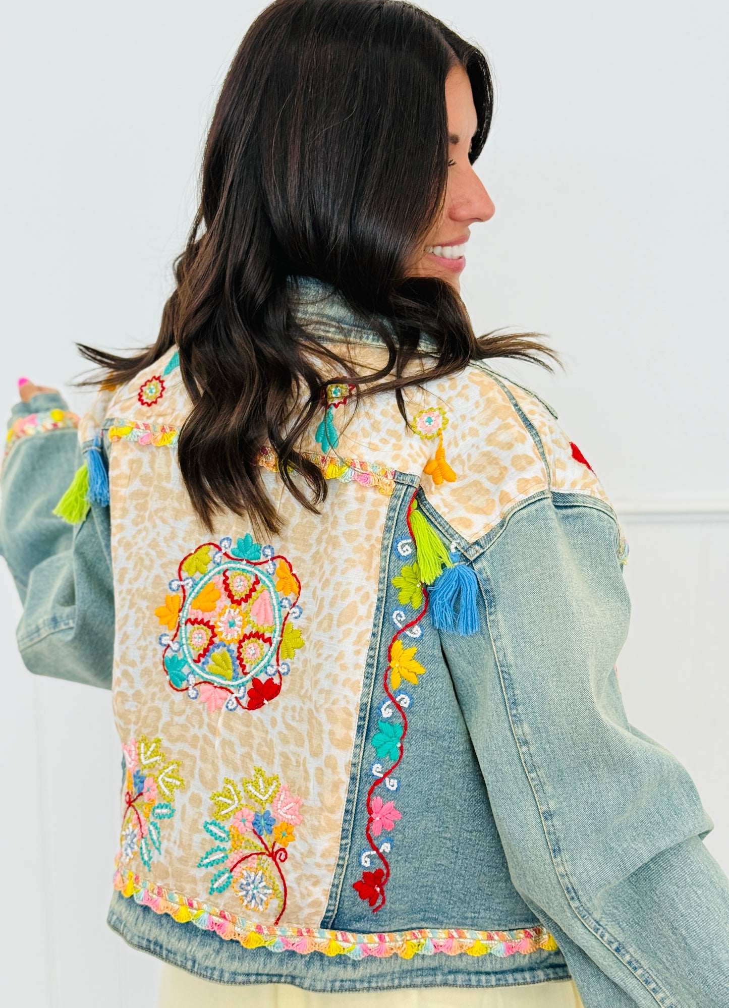 POL Denim Floral Embroidery & Tassels Denim Jacket (Reg.)