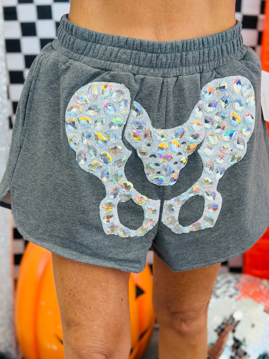 Queen Of Sparkles Charcoal Iridescent Jeweled Skeleton Shorts (Reg. and Plus)