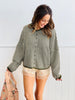 Olive Stripe Button Down Sweater Top (Reg.)