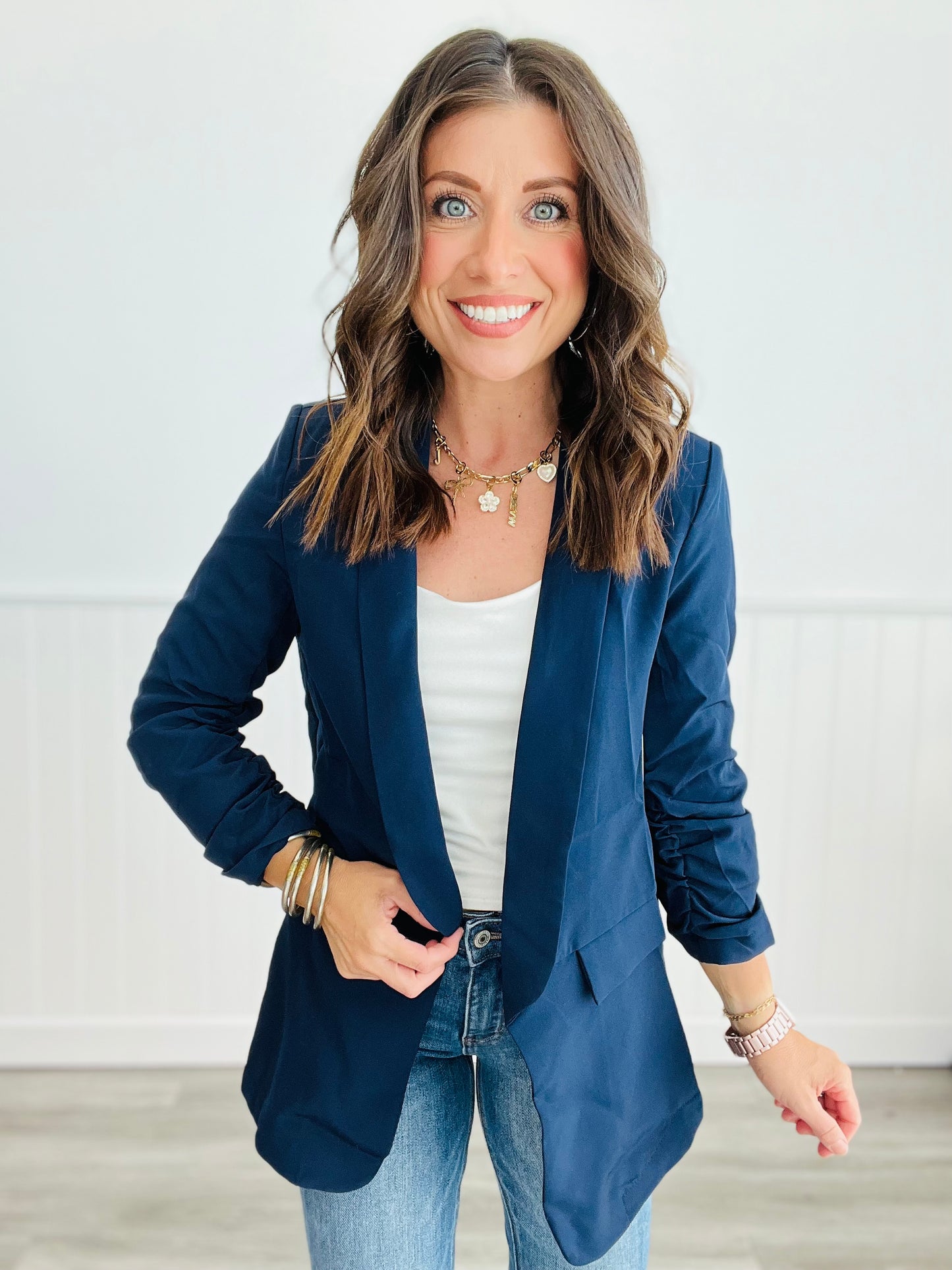 Ruched Shawl Collar Blazer (Reg)-3 Colors