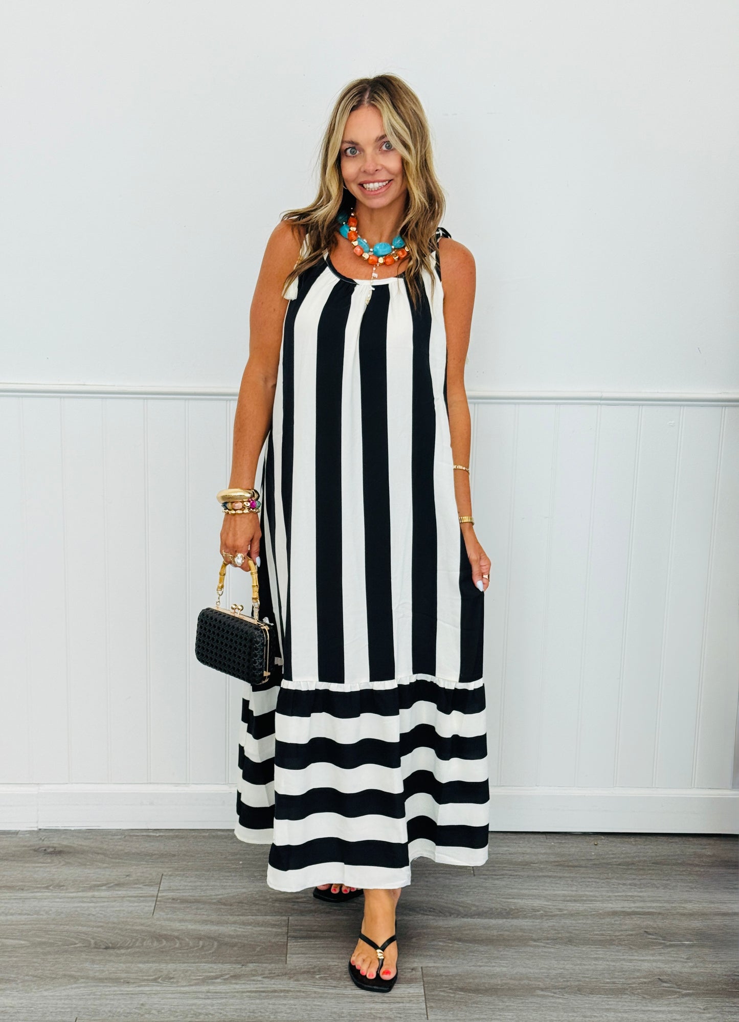 Black & White Vertical Stripe Maxi Dress (Reg. & Plus)