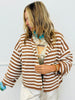 Mocha/Off White Stripe Button Down Cardigan (Reg.)