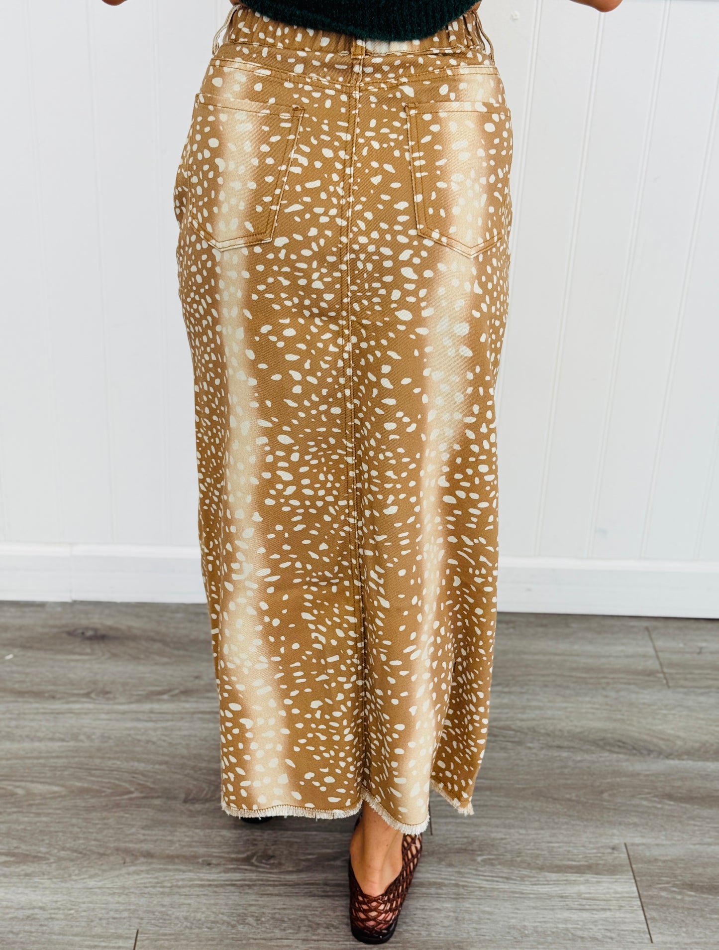 Camel Denim Deer Print Midi Skirt (Reg.)