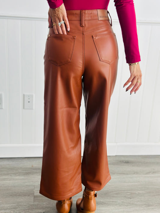 Judy Blue Camel Can't Stop Me Tummy Control Faux Leather Pants (Reg. and Plus)