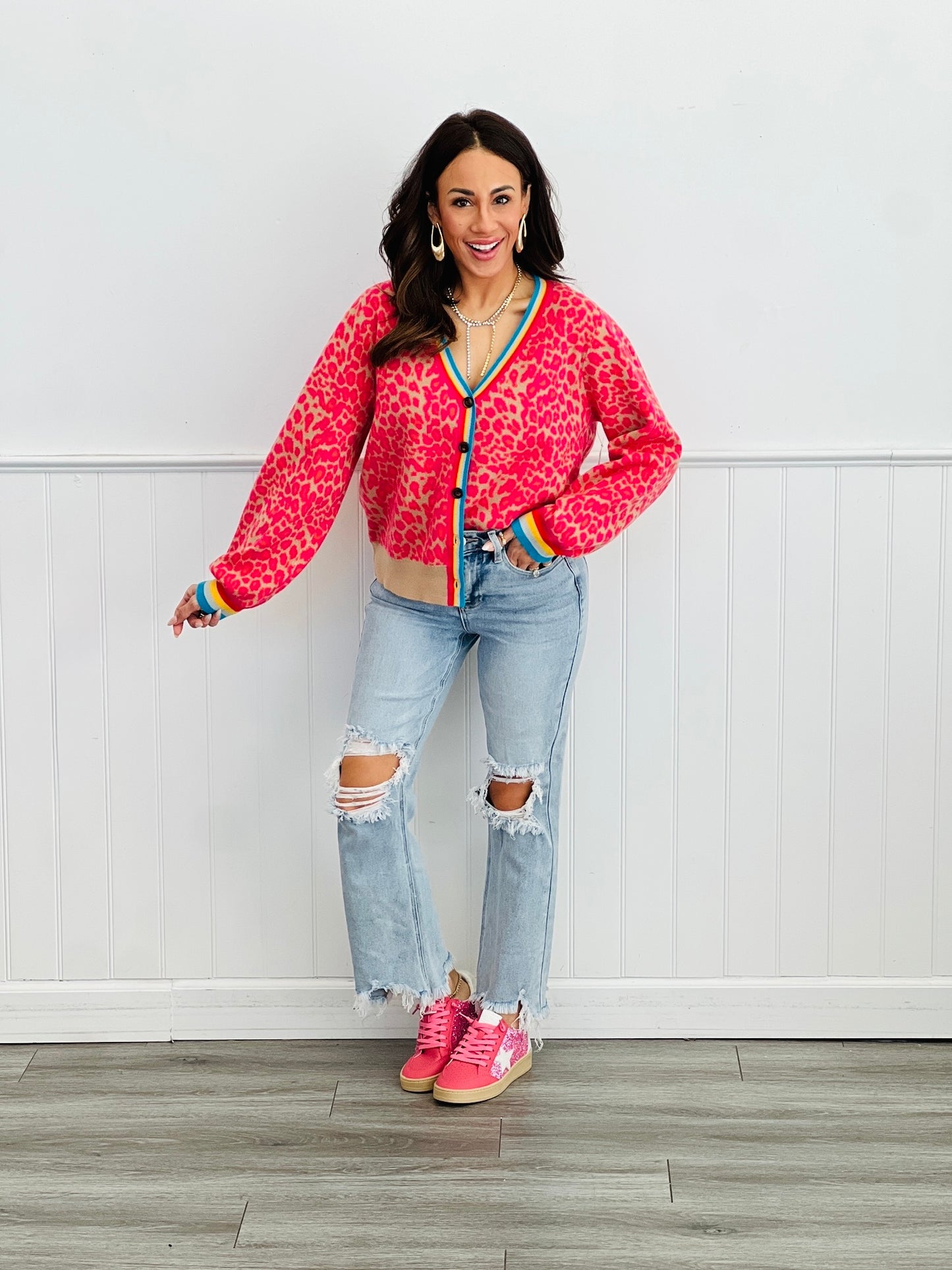 Multi Banded Leopard Print Sweater Cardigan (Reg & Plus)-2 Colors