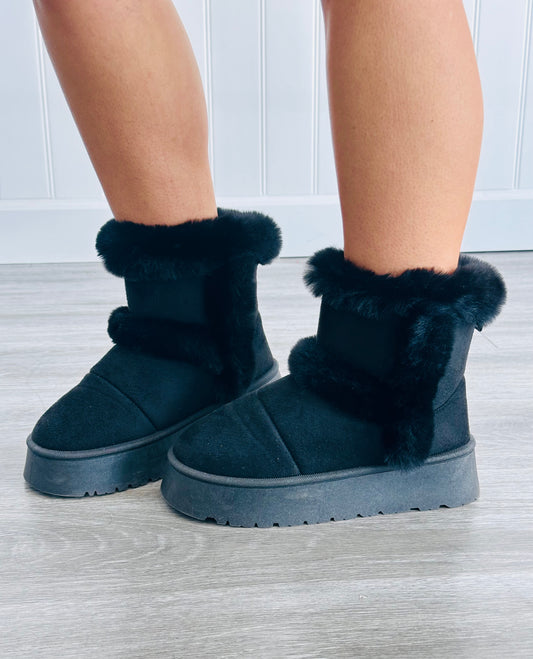 Black Bundle Up Faux Fur Boots