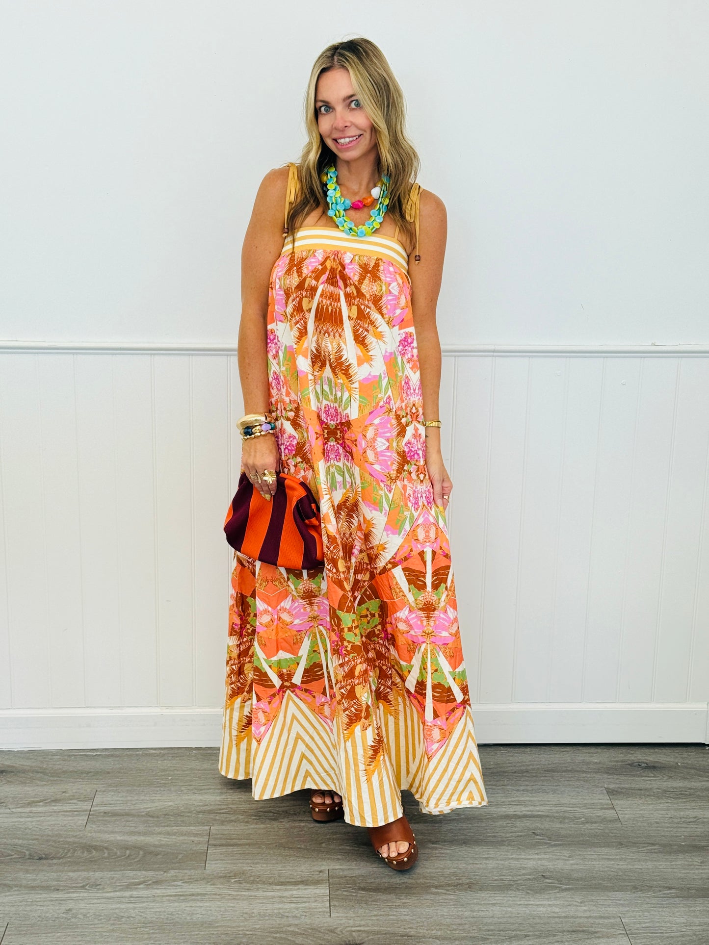 Orange/Pink Printed Maxi Dress (Reg.)
