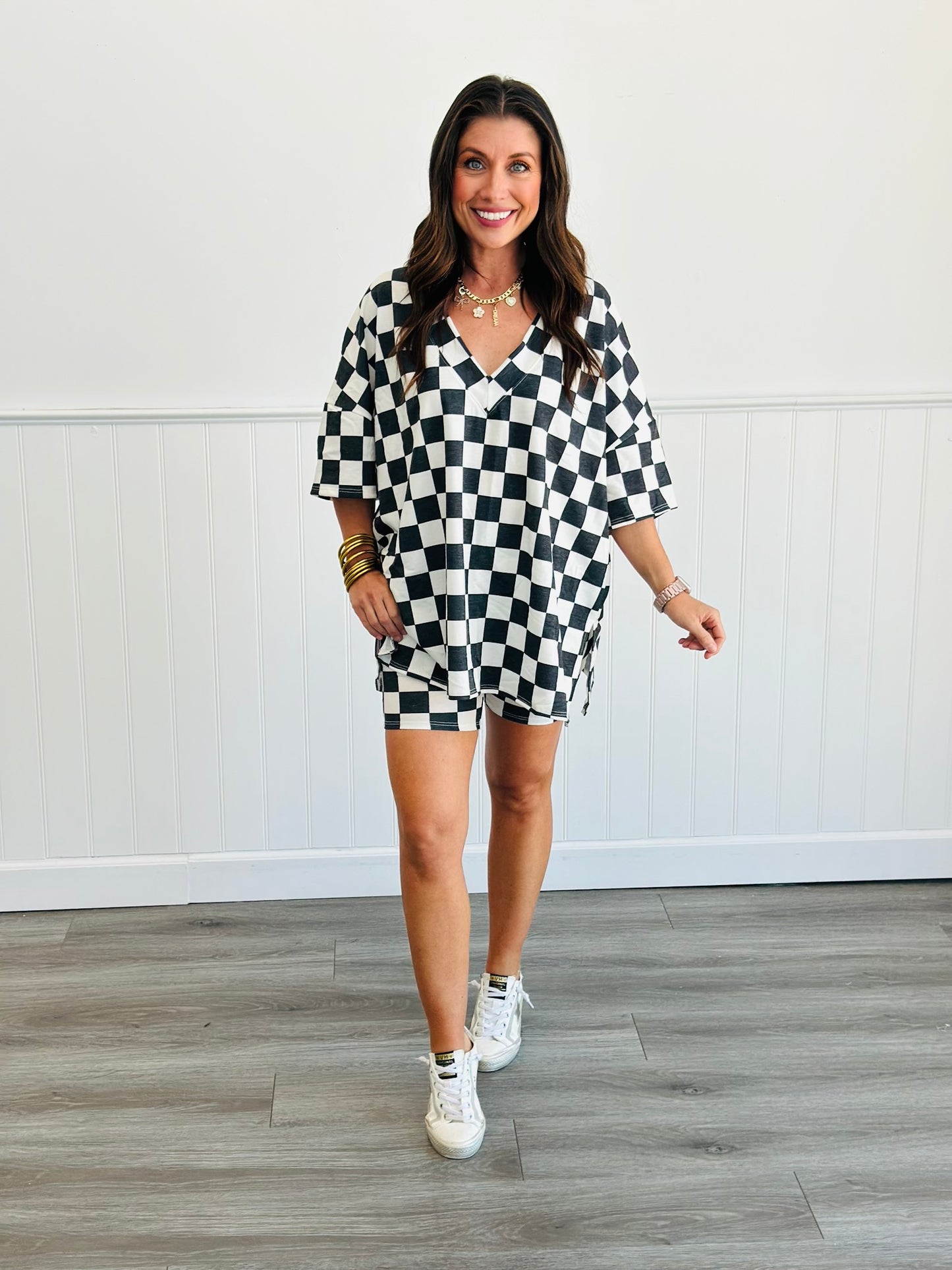 Black Checkerboard Short Set (Reg. and Plus)