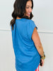 Denim Blue Rhinestone V-Neck Cap Sleeve Blouse (Reg. & Plus)