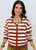 Rust/White Striped Olive Graphic Sweater Cardigan (Reg.)