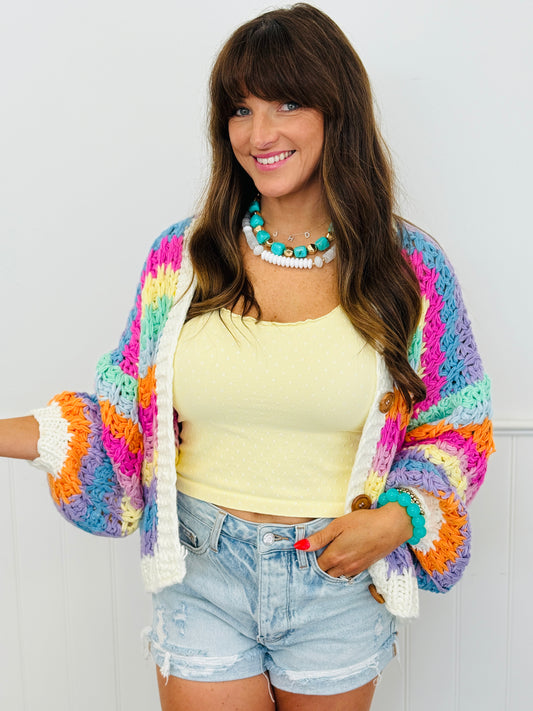 Rainbow Chunky Knit Cardigan (Reg. and Plus)