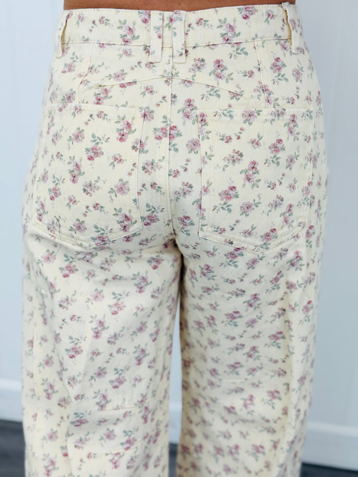 Cream Ditzy Maroon Barrel Pants (Reg. and Plus)