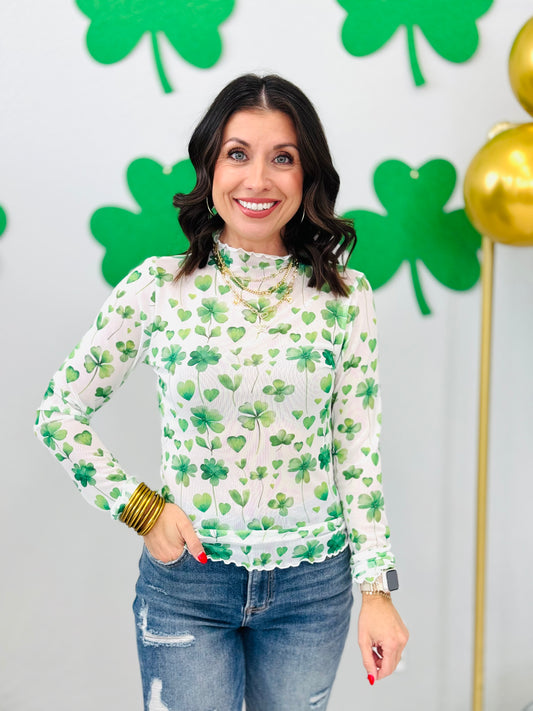 Shamrock St. Patrick's Day Mesh LS Top (Reg. & Plus)