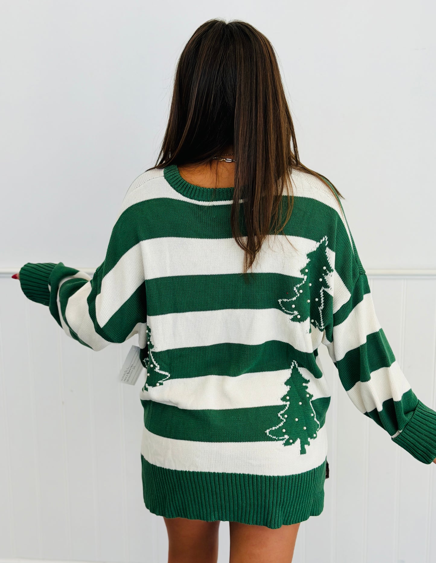 Green/Ivory Pearl Studded Christmas Tree Sweater (Reg.)