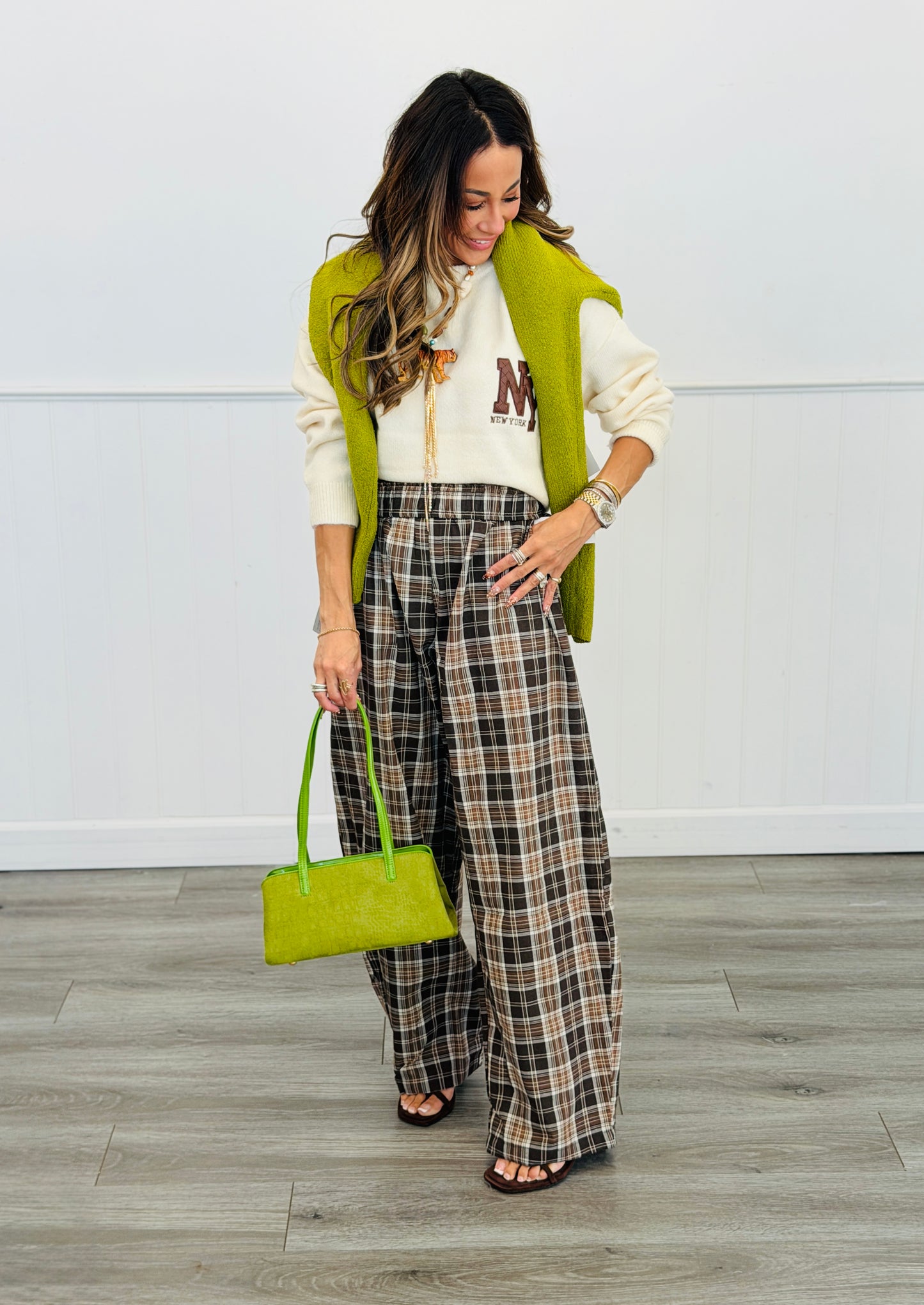 Brown Plaid Pull On Pants (Reg.)